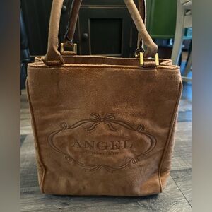 VICTORIA’S SECRET ANGEL Tote Bag Faux Brown Suede Double Handle & Small Bag